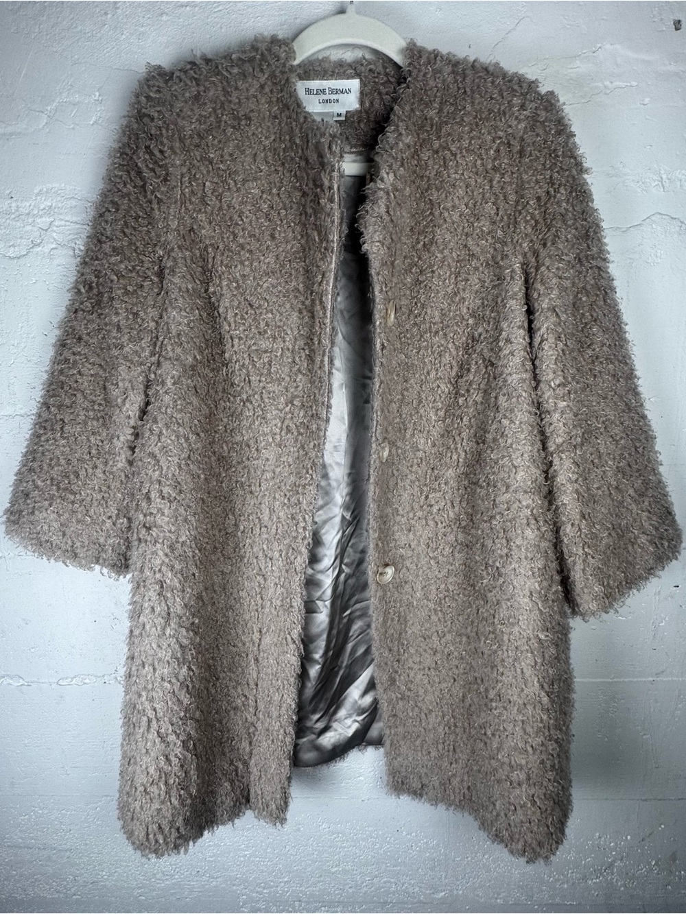 Helene Berman Taupe Faux-Shearling Coat London Fuzzy Size Medium
